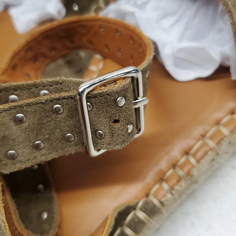 ALOHAS Olive Green Suede Leather Espadrille Sandals (sz 6)